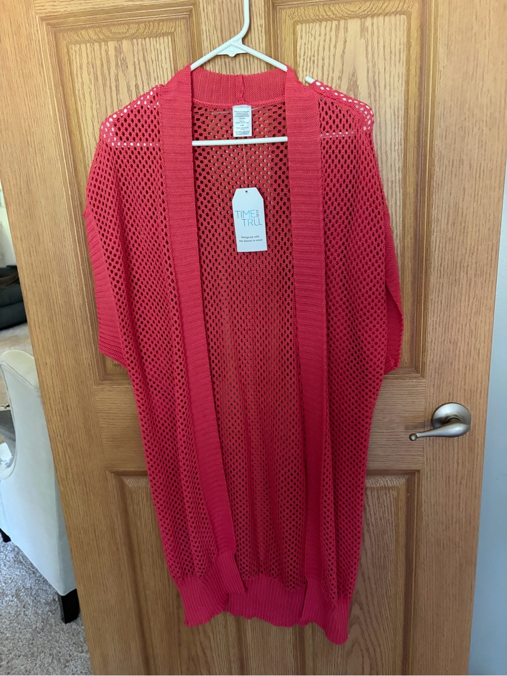 Time and Tru Open-Knit Coral Women’s Sweater Cardigan- Ruana - L/XL
